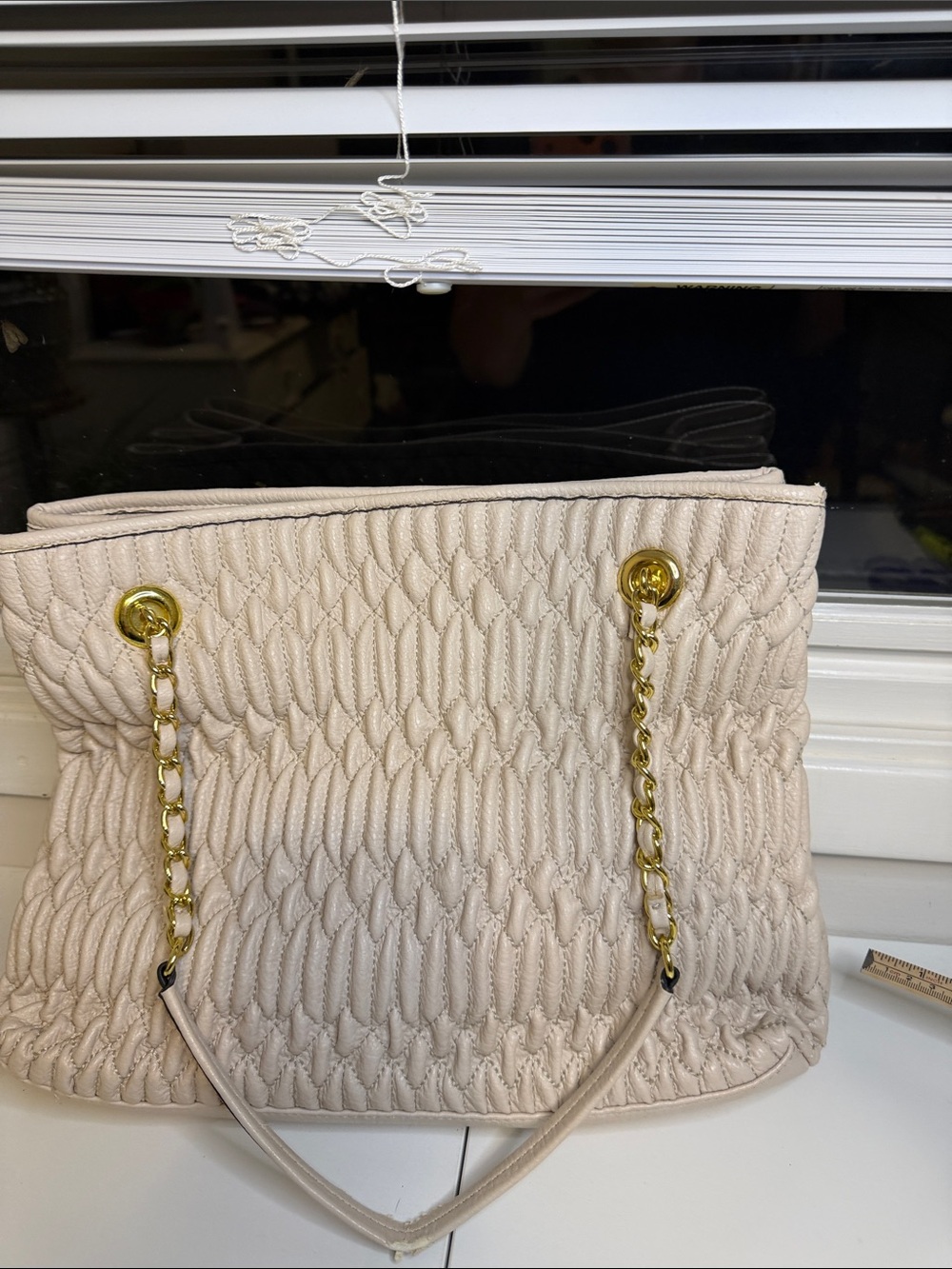 Jessica Simpson Cream Quilted Ruched Tote Bag – Flawed Strap